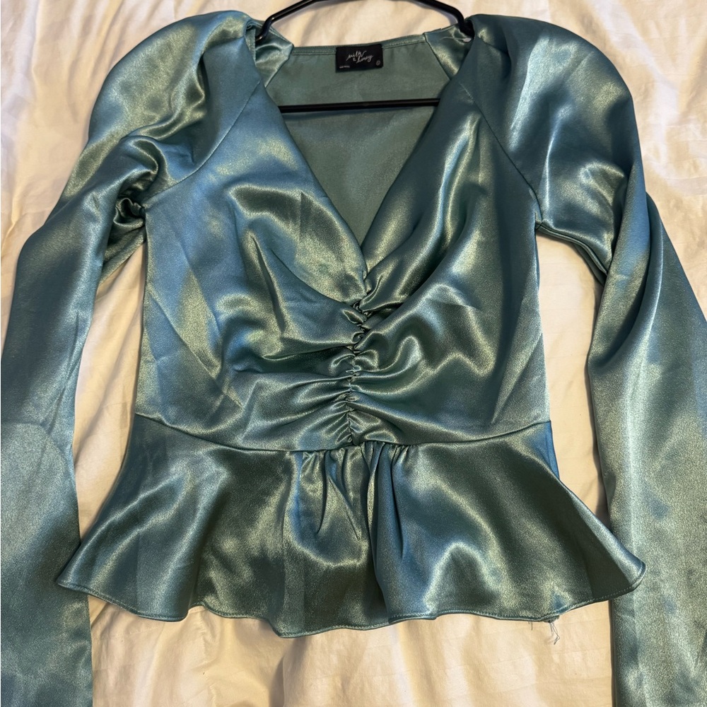 Elegant Satin Ruched Top - Teal
